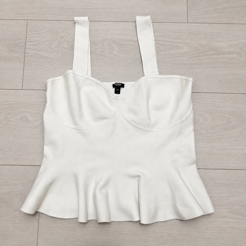 Express Body Contour White Sweetheart Peplum Knit Tank Top Large